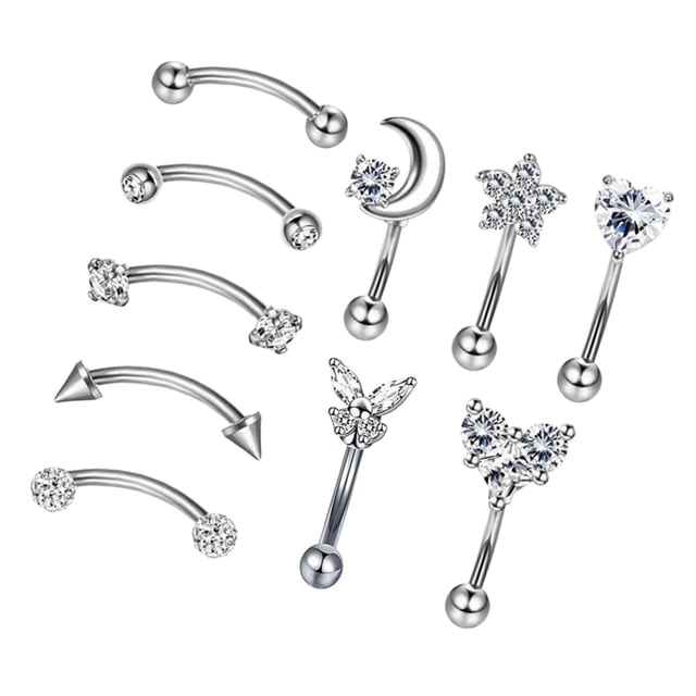 Transemion 10 Pieces Stainlee Steel Nose Ring Earring Studs Festive Lip Eyebrow Punk Style A 1Set