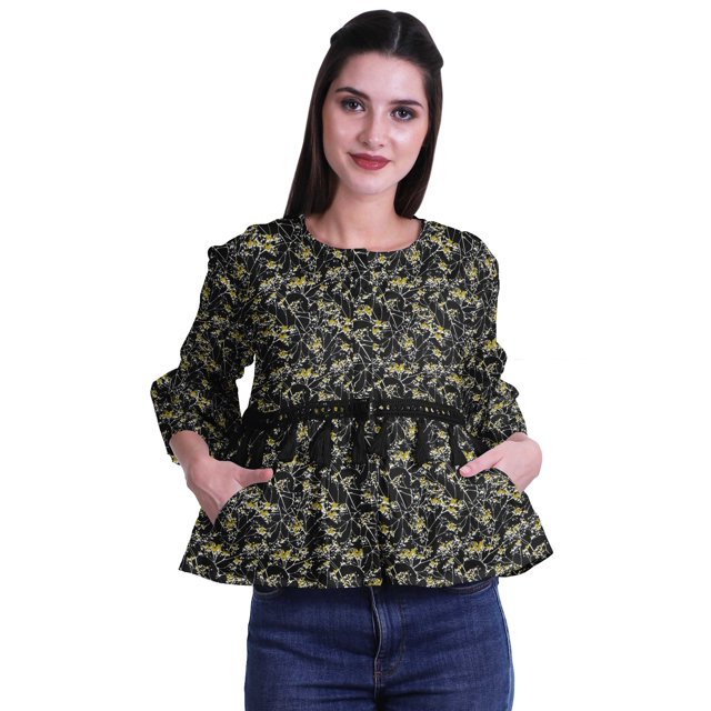 Moomaya Haut d'Été en Coton Imprimé, Ourlet Évasé, Hauts Boho, Blouses Décontractées Amples