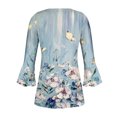 thumbnail image 4 of Meichang Chemisiers Boutonnés pour Femmes 2024 Tunique Plissée Manches 3/4 Évasées Chemise Décontractée à Imprimé Floral Blouse Évasée Douce Extensible Fendue Col en V T-Shirts Haut pour les Vacances, 4 of 5