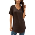 thumbnail image 3 of MAWCLOS Ladies Tee Solid Color T Shirt V Neck Tops Casual Holiday Short Sleeve Tunic Blouse Coffee XL, 3 of 4