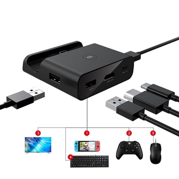 Station d'Accueil pour Nintendo Switch - Station d'Accueil Switch Station d'Accueil TV Portable de Remplacement pour Nintendo Switch avec Adaptateur TV Type C vers HDMI Micro SD USB 3.0 2.0 - Noir