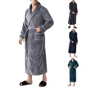 Horkkom Mens Robe Fleece Fuzzy Warm Nightgown Winter Soft Tie House Coat with Pockets XXXL, Gifts for Men
