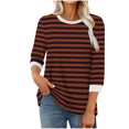 thumbnail image 1 of cfhntfmh Chemises à Rayures d'Automne pour Femmes Coupe Ample Hauts Décontractés T-Shirts à Col Rond Mode T-Shirt à Manches 3/4 Vêtements Confort, 1 of 5