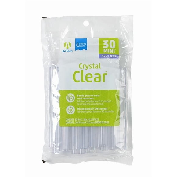 AdTech Crystal Clear Glue Sticks (W220-34ZIP30) – Mini Size, Crystal Clear, Hot Glue Gun All-Purpose Glue Sticks for Crafting, Scrapbooking & More. 4” long and .28 diameter hot glue sticks