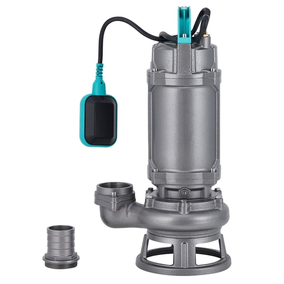 Submersible Sewage Pump – 1HP 110V Cast Iron – Auto Float Switch – 6600 GPH – 63.98ft Head – Basement & Septic – 2" Outlet – Gray