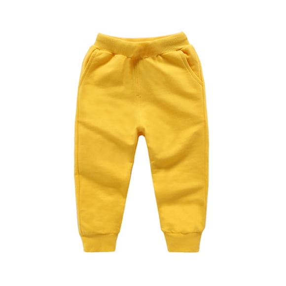 Povozer Toddler Boys Girls Fleece Sweatpants Basic Sweatpants Cotton Pants(Yellow,4-5Y)