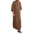 thumbnail image 1 of Kaftan for Men Casual Long Sleeve Men Robe Lightweight Breathable V Neck Muslim Thobe for Men Coffee Robe Men, 1 of 5