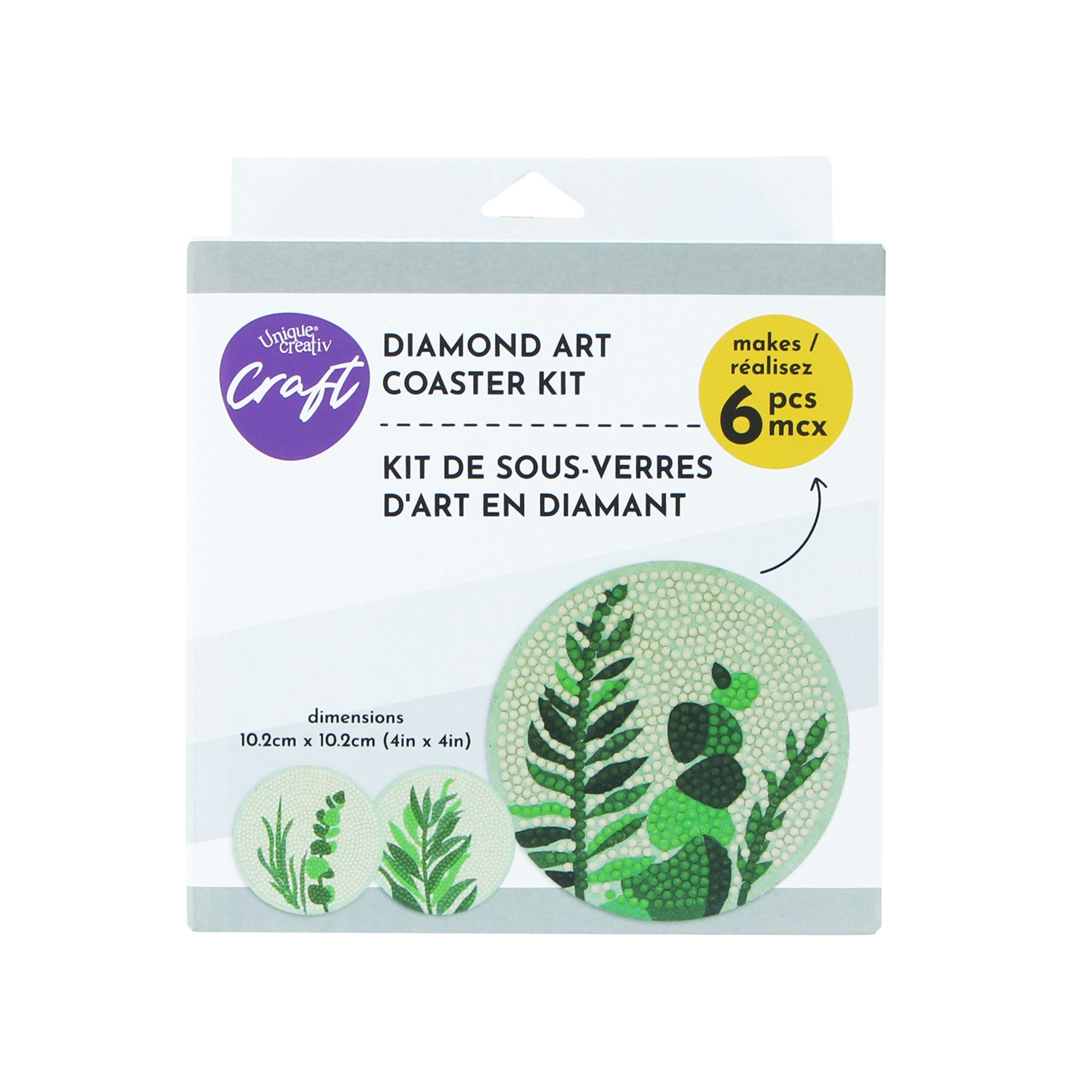 UNIQUE CREATIV CRAFT Diamond Art Coaster Kit - Leaves, 6 pcs, Age 8+, Beginner, 10.2 cm (4 in)