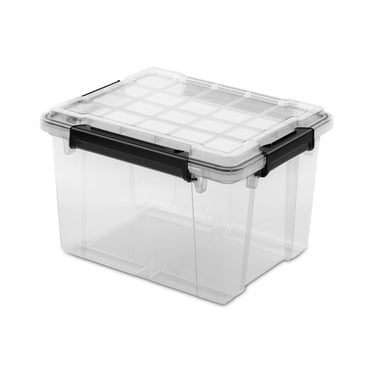 Sterilite 32 L Gasket Box, WaterProof Clear Plastic Storage Bin with Lid, Gasket Seal and Durable Latches, Black