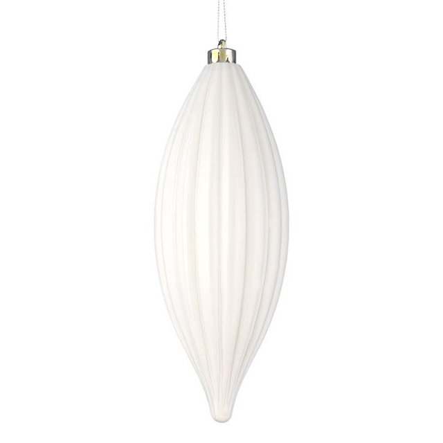 Vickerman M183211S 8 in. White Shiny Line Finial Ornament 4 per Bag