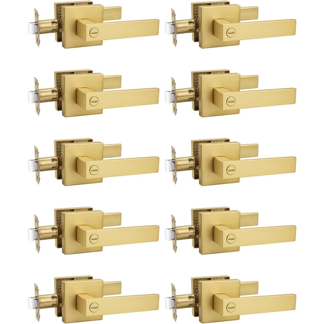 No Lock Passage Brushed Gold Door Lever Reversible Door Handle Without Locking for Right/Left Handed Door Heavy Duty Square Lever Set for Interior/Exterior Use