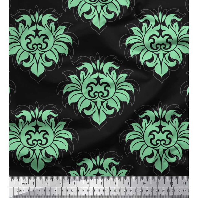 Soimoi Poly Georgette Fabric Seamless Baroque Damask Printed Craft Fabric by the Yard 52 Inch Wide