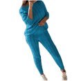 thumbnail image 2 of DPTALR Womens Solid Color Off Shoulder Long Sleeve Cable Knitted Warm Two-Piece Long Pants Sweater Suit Set, 2 of 5