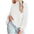 thumbnail image 1 of cllios White Sweaters for Women oversized Turtleneck Jumpers Casual Lantern Sleeve Knit Textured Sweater Pure Color Ribbed Pullover Tops, 1 of 4