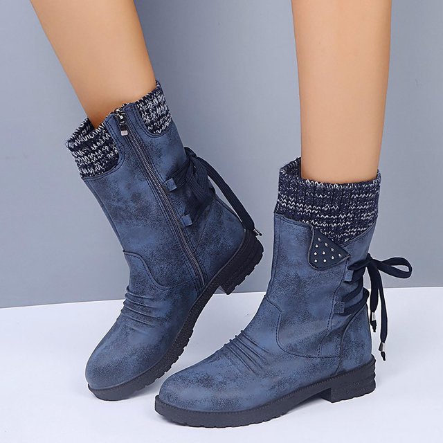 jsaierl Chaussures de Mode pour Femmes Bottes Rétro Western Décontractées Chaudes Talons Bas Bottes Mi-Mollet