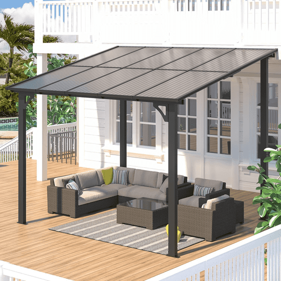 AECOJOY Gazebo 8 Pieds x 10 Pieds Pi, Pergola Extérieure Imperméable en Aluminium pour Jardin, Gazebo à Toit Rigide pour Patio Mural en Liquidation, Gris