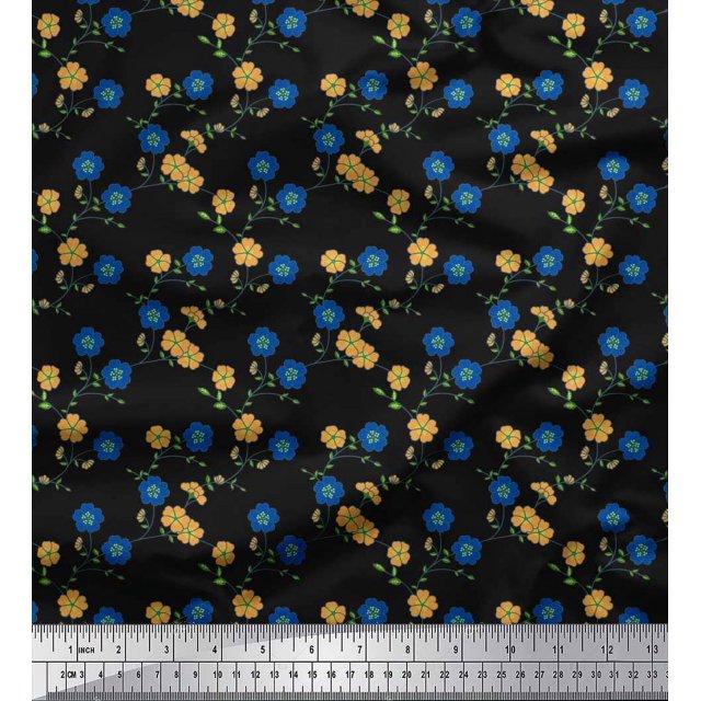 Soimoi Poly Georgette Fabric Leaves & Floral Printed Fabric 1 Yard 42 Inch Wide