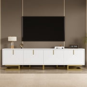 TV Stand with textured doors, TV furniture, gold handles and gold legs