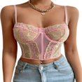 thumbnail image 1 of Women Tummy Control Lace Tops Embroidery Low-Cut Spaghetti Strap Sleeveless Slim Crop Camis, 1 of 6