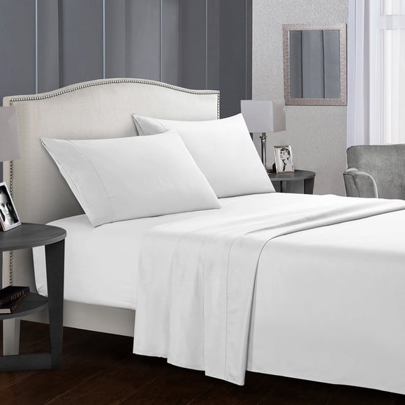 YYAO King Size Super Soft Bed Set with Deep Pocket Fitted Sheet for Home Hotel, 4 Piece, White