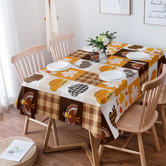 Nappe Imperméable d'Automne pour l'Action de Grâce Ferme Rectangle Lavable Nappes Rétro Citrouille Dinde Feuilles d'Érable Résistant à l'Huile pour Cuisine Salle à Manger/vacances Patchwork à Carreaux Buffalo, 60x84 Po