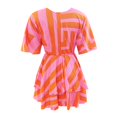 thumbnail image 4 of Robe Mini à Imprimé Floral pour Femmes Plissée Col en V avec Cordon de Serrage Taille Élastique à Volants Superposée, 4 of 5