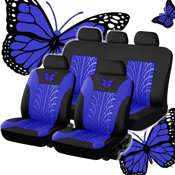 RKSTN Seat Cover Cloth Set Car Seat Cover Full Set of Butterfly Pattern Embroidery Car Seat Cover Set (5-Seater Nine-Piece Set) Blue Home Storage