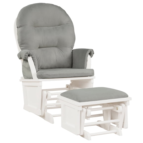 Costway Fauteuil Berçant Relax pour Chambre de Bébé, Fauteuil à Bascule à Glissière et Pouf avec Coussin, Gris Pâle