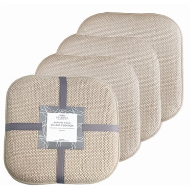 Marina Decoration Coussin Épais Confortable en Mousse à Mémoire de Forme Motif Nid d'Abeille Antidérapant Dossier en Caoutchouc pour Chaise de Cuisine, 4 Pack Beige Lin