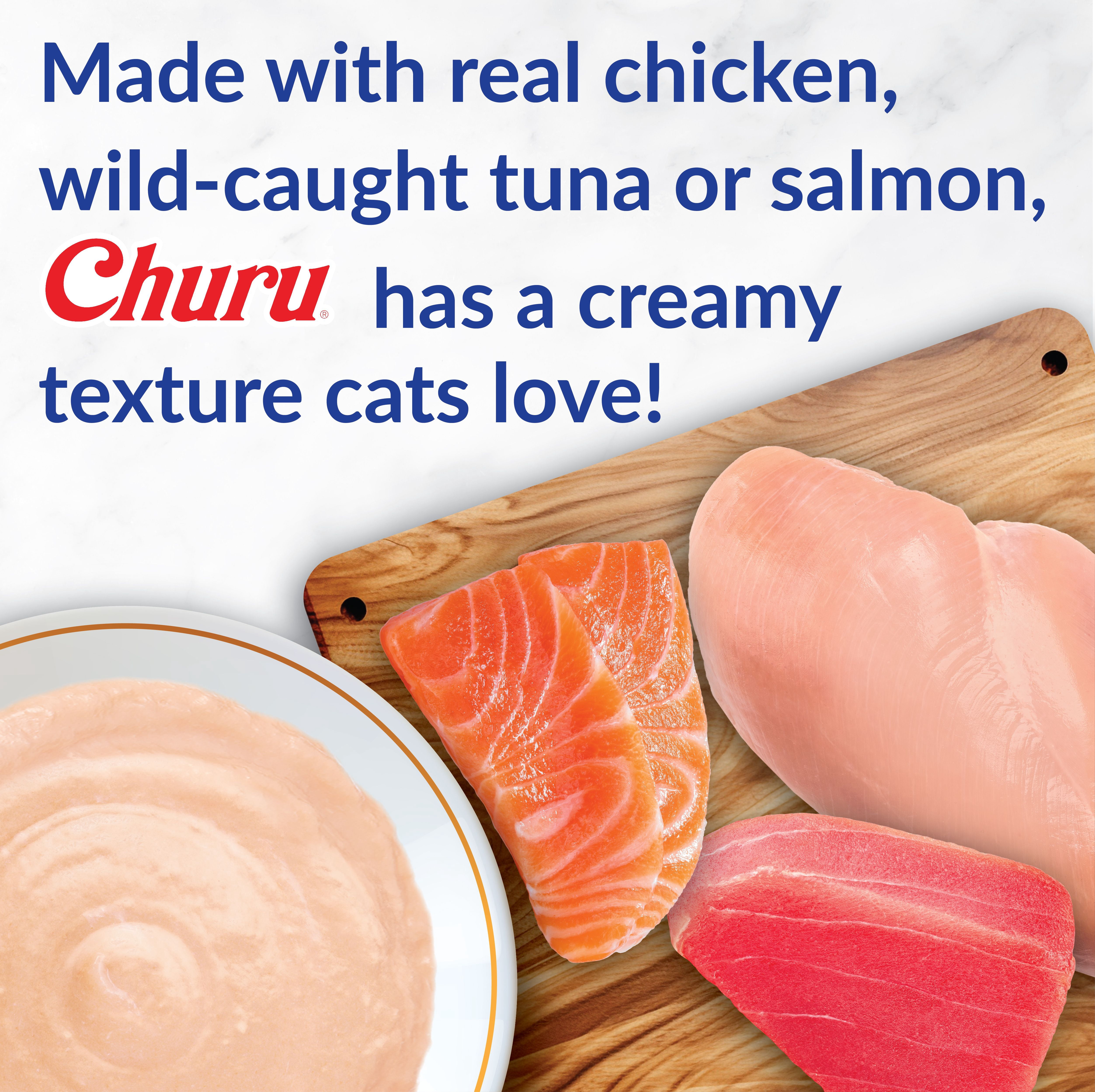 INABA Churu Gâteries pour Chats, Purée Crémeuse à Lécher Sans Grains avec Vitamine E - Recette au Thon, 4 tubes