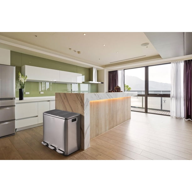 Step N' Sort 3 Compartment Recycling Bin, 54L (3 x 18L), Stainless