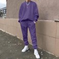 thumbnail image 2 of Kcodviy Male Casual Solid Two Suede Suit for Men Piece Suit O Neck Big and Tall Suit off Shoulder Sleeve Sweatshirt Penguin Suit Separate Drawstring Pocket Pants Set, 2 of 5