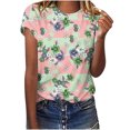 thumbnail image 2 of EGNMCR T-Shirts pour Femmes T-Shirts d'Été Décontractés à Col Rond à Manches Courtes T-Shirts à Imprimé Floral Coupe Ajustée Hauts Basiques Tees Blouses, 2 of 6