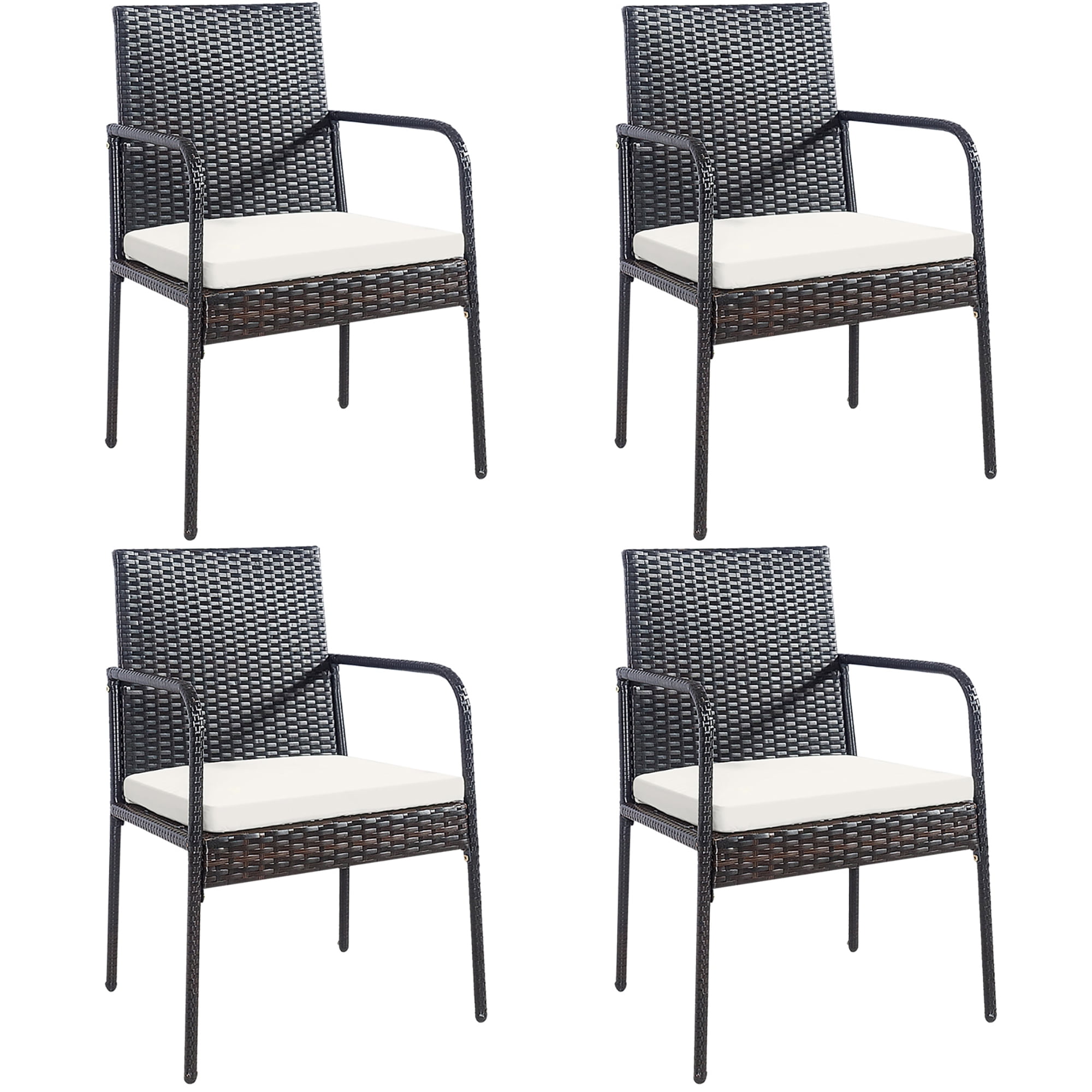 Costway 4PCS Patio Wicker Rattan Dining Chairs Cushioned Seats Armrest Garden