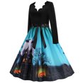 thumbnail image 3 of TIMIFIS Robe d'Halloween et d'Action de Grâce pour Femmes, Robe à Manches Longues, Citrouille Ajourée, Robe de Fête Décontractée Automne/hiver, 3 of 5