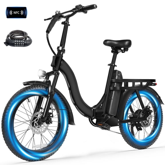 ESKUTE Vélo Électrique pour Adulte Moteur de Pointe 750W, 20MPH, Pneu Grand Pliable 20x3", Batterie 48V 10.4Ah jusqu'à 55 Miles, Vélo Cargo Électrique à Enjambement Bas 7 Vitesses, Noir avec Verrou UL2849