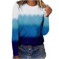 thumbnail image 1 of IROINID Liquidation T-Shirts à Manches Longues pour Femmes Détente Col Rond Haut Imprimé T-Shirt Blouse, Bleu Foncé, 1 of 3