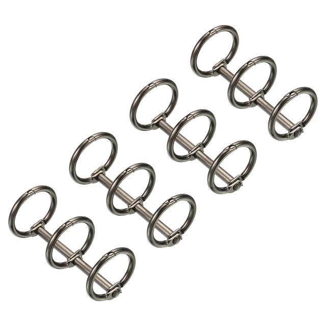 Unique Bargains 0.63' Dia. 3 Circle Detachable Metal Binder Rings Loose Leaf Rings, Dark Grey 4 Pack
