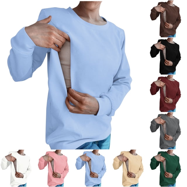Chandail à Capuchon d'Allaitement d'Hiver pour Femmes à Fermeture Éclair, Col Rond, Manches Longues, Chandail Molletonné à Enfiler, Haut Thermique Chaud, Molleton Épaissi, Maternité, Tenue Décontractée, Cadeau par Temps Froid / CSEONE, Coffee L