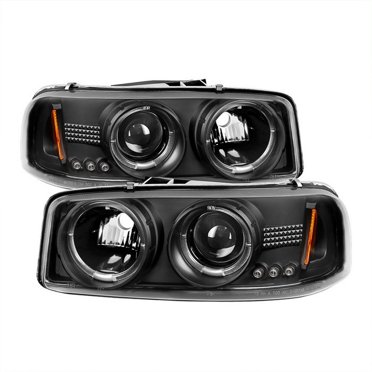Spyder Automotive Ensemble de Phare 5009357 Ampoule Halogène; Faisceau de Projecteur avec Halo DEL; Élevé Non Inclus Utilise une Ampoule Claire 9005 /faible 9006; Lentille Claire; Boîtier Noir; Ensemble de 2