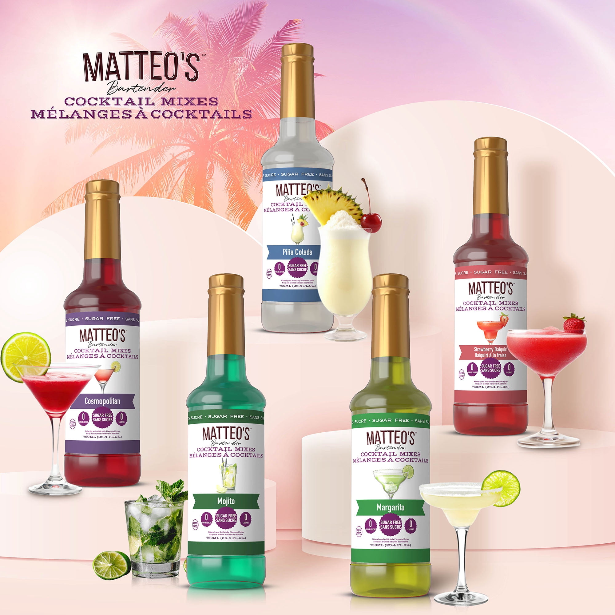 Matteo's Sirop Aromatisant Sans Sucre pour Café, Daiquiri à la Fraise, Délicieux de 0 Calories, Sucre, Compatible Keto (750mL, Bouteille Unique)
