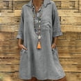 thumbnail image 2 of Chemises en Lin pour Femmes Été Femmes Printemps et Été Col à Revers Uni Coton Lin Robe Boutonnée Décontractée Poche Manches 3/4 Robe Chemise Robe d'Été pour Femmes Aguichant, 2 of 6