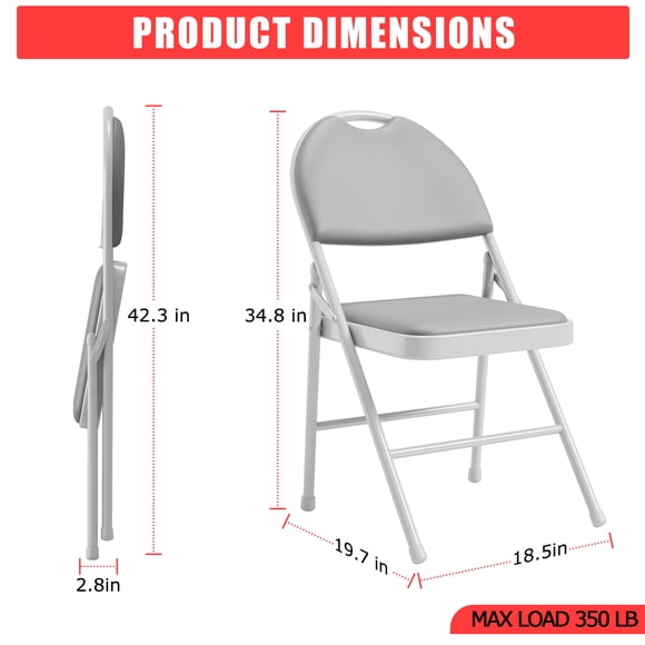 EDTara Stackable Folding Chairs, 2/4/6 Pack With Pu Leather Padded Cushions, Metal Frame, Non-Slip Feet, 350 Lbs Capacity for Weddings or Meetings
