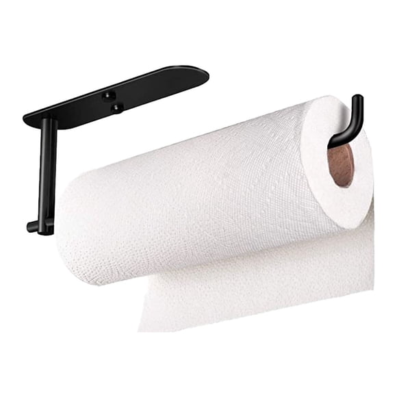 Under Cabinet Paper Towel Holder 34x1.3x11.5cm, Xinsrenus Heavy Duty Roll Rack for Kitchen Shelf Cabinet Door, Space Saving Organizer for Paper Towels Bags Wipes with No Drill Installation, Black