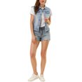 thumbnail image 2 of INSPIRE CHIC Women's Washed Chest Flap Pockets Single Breasted Denim Vest Jacket, 2 of 6