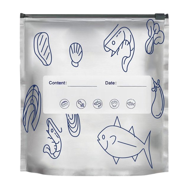 Classic Kitchen Accessories, 10PCs Aluminum Foil Freezer Bags Reusable Storage and Preservation Slider Bags with Label Seafood Pattern Design Sealed Bag for Vegetable Meat