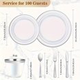 thumbnail image 2 of AMERTEER 700 Silver Plastic Plates For One-time Use For 100 Guests - White Plastic Plates With Silver Decoration Include 100 Dinner Plates  100 Dessert Plates  300 Cutlery Sets  100 Cups, 2 of 5
