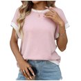 thumbnail image 1 of FRSASU Chandail à Manches Courtes pour Femmes Col Ras du Cou Hauts d'Été Tendance Voyage Tenue de Bureau Décontractée Chandail Rose G(L), 1 of 8