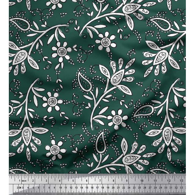 Soimoi Poly Georgette Fabric Leaves & Floral Block Decor Fabric Printed Yard 52 Inch Wide