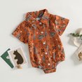 thumbnail image 2 of Fortune Infant Boy Cow Print Romper Baby Short Sleeve Button Up Shirt Bodysuit, 2 of 8